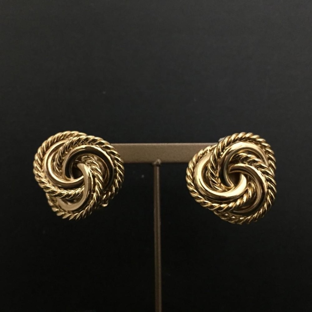 GIVENCHY Love Twist Gold Tone Earring Large Swirl Vintage 1" Clip On Authentic - Picture 11 of 13